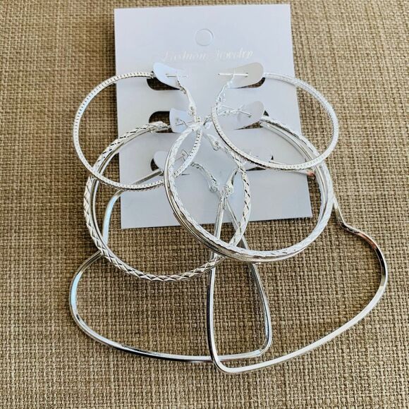 Earrings Silver color deco Design Hoop Trendy Deco 3 Earrings set pinup chicano - Picture 8 of 14